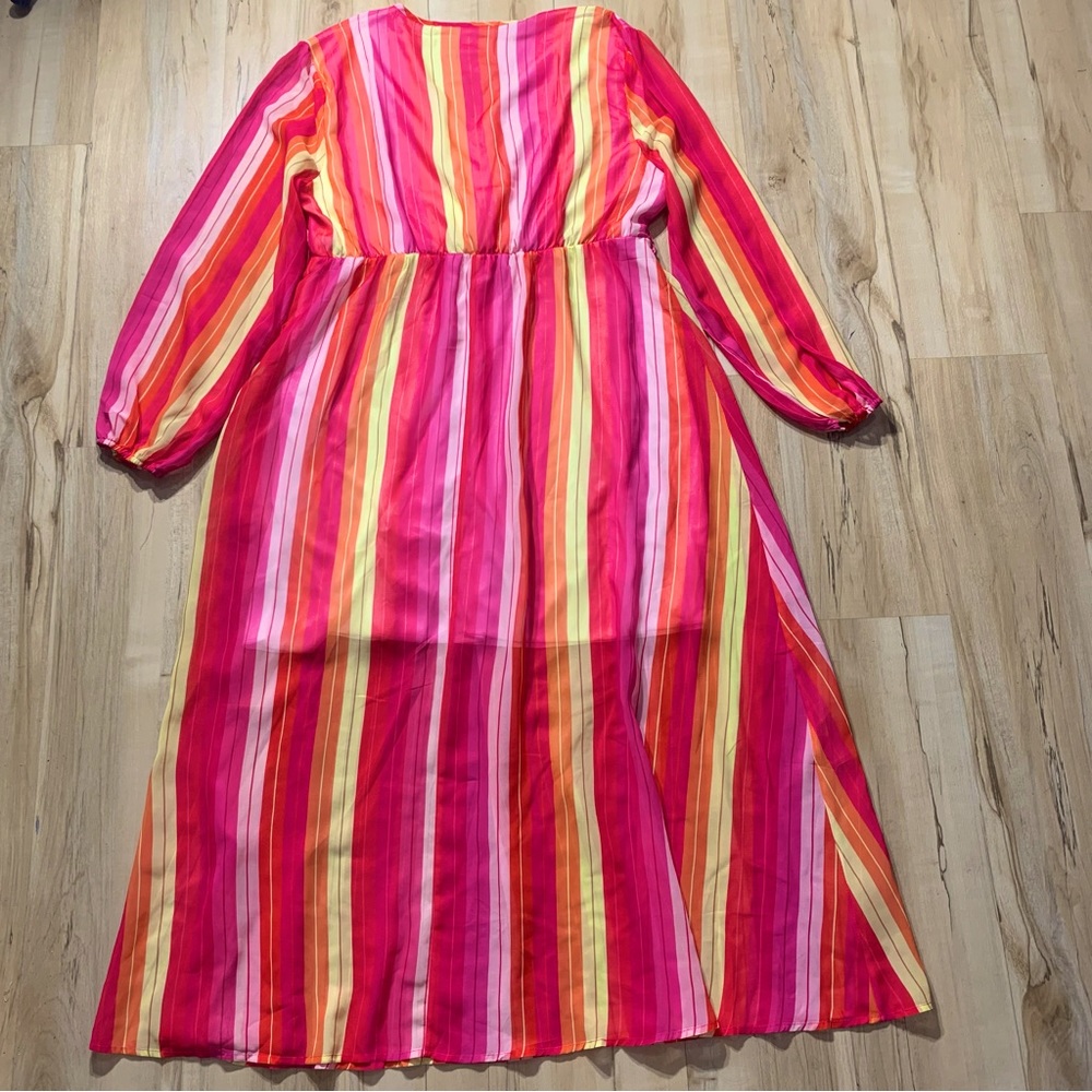 Curvy Maxi Stripe Dress -Red, Pink, Yellow Size 3XL - Picture 4 of 8